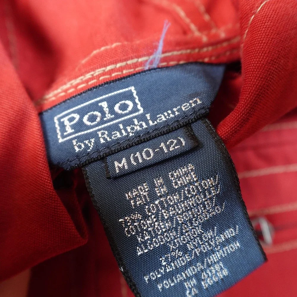 VTG Polo Ralph Lauren Jacket Kids M 10-12 Red Hooded Full Zip Windbreaker Youth